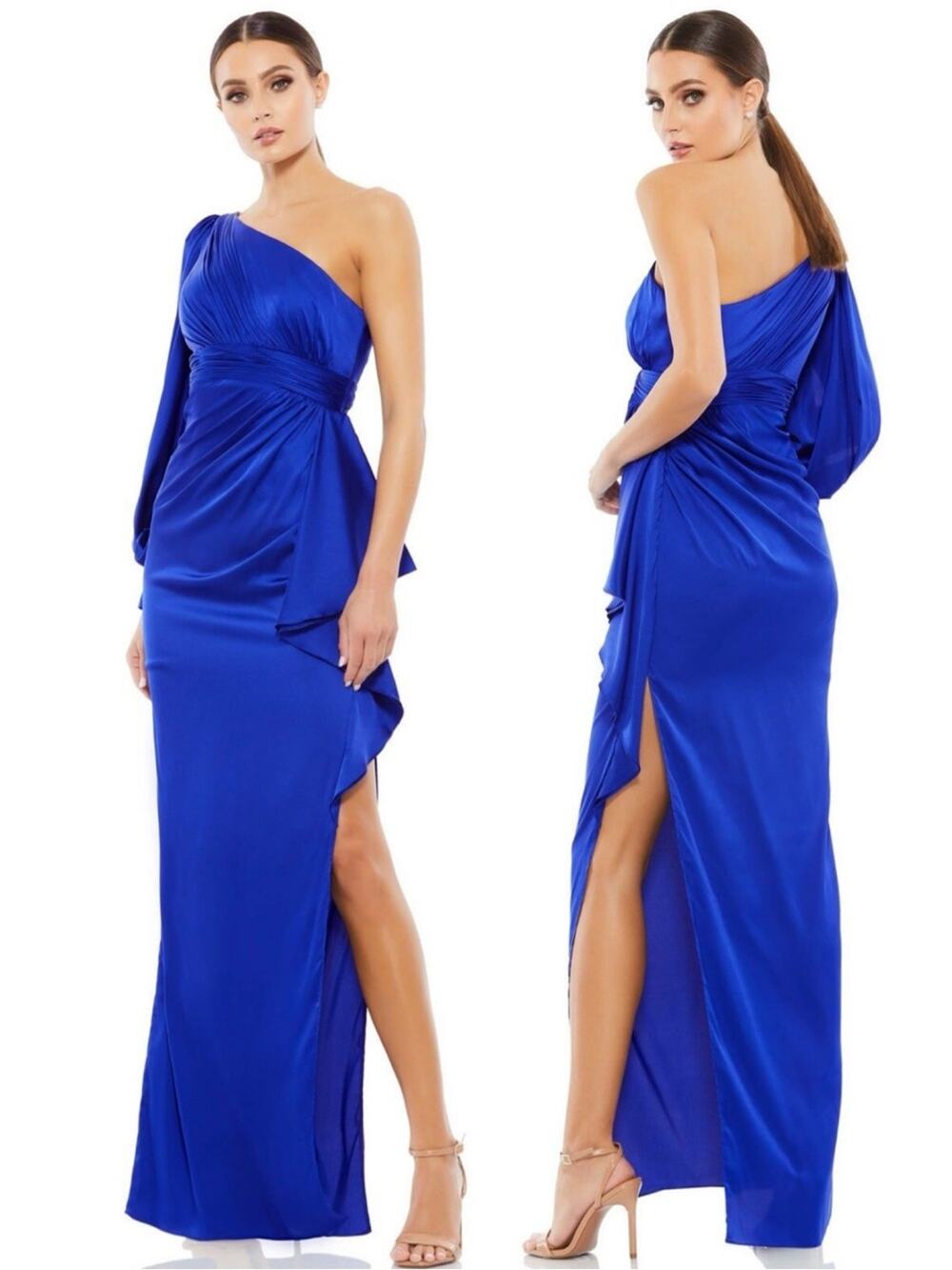Ieena Mac Duggal 55398 One Sleeve Side Slit Dress Sapphire Blue Size 2 NWT